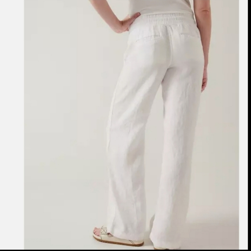 Athleta Cabo 100% Linen Wide Leg Pant White Activewear Elastic Tie Waist Size 8 - Picture 10 of 17